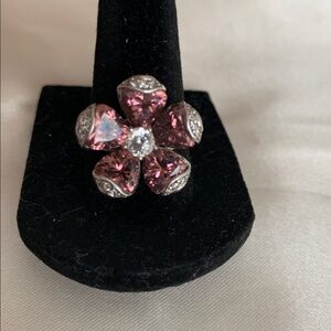 Tacori IV Sterling Silver Elegant Pink and Silver Floral Ring